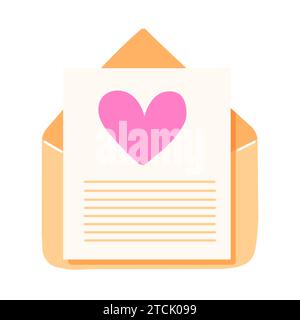 Envelope with letter with note and heart. Flat style. Vector illustration isolated on a white background. Stock Vector