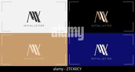Vector illustration Set of elegant luxury monogram logo MV in black, gold and blue colors for business card, branding ads campaigns, letterpress Stock Vector