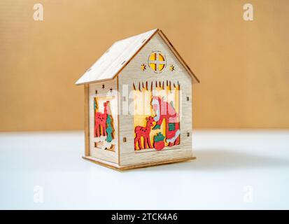 Small House with Santa and reindeer Stock Photo