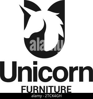 Silhouette UNICORN FURNITURE fantasy logo design Stock Vector