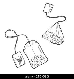 Hand drawn tea bag isolated on a white background. Doodle, simple outline illustration. It can be used for decoration Stock Vector