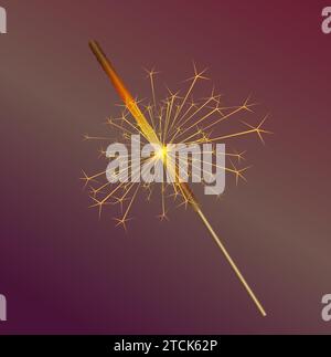 Birthday or Christmas burning sparkler on gradient background. Bengal light for party decoration Stock Vector
