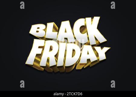 Black Friday Banner with 3D White and Gold Text on Black Background. Black Friday Logo. Advertising and Promotion Banner Design for Black Friday Campa Stock Vector