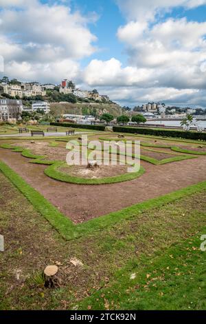 Torquay, UK. 13th Dec, 2023. Torbay council face criticism for cutting down the iconic palm trees from the seafront Italian Gardens. Tree stumps left. Credit: Thomas Faull/Alamy Live News Stock Photo