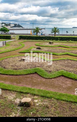 Torquay, UK. 13th Dec, 2023. Torbay council face criticism for cutting down the iconic palm trees from the seafront Italian Gardens. Tree stumps left. Credit: Thomas Faull/Alamy Live News Stock Photo