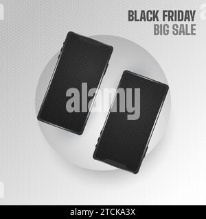 Black Friday promotional sale banner with smartphone template in simple style Stock Vector