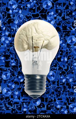 light bulb with a human brain inside, ideas and brainstorming concept Stock Photo
