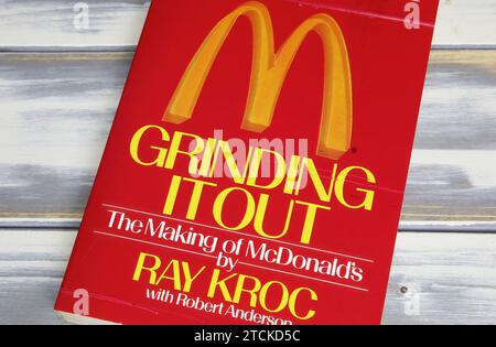 Viersen, Germany - May 9. 2023: Closeup of Ray Kroc book cover Grinding it out Stock Photo