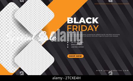 Black Friday sale banner template with creative concept and black background Stock Vector