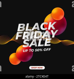 Black Friday sale banner with 3d fluid and curved waves on black background Stock Vector