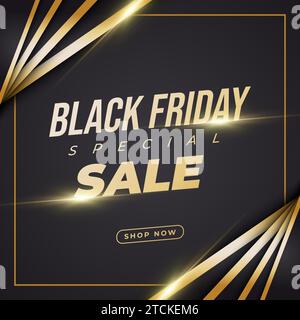 Black Friday special sale banner with black and red concept and golden light Stock Vector