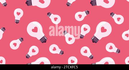 Lighting bulb with hearts Vector Seamless Pattern. Hand drawn Valentines day background for Textile, Fabric, Holiday Wrapping paper. Love is power con Stock Vector