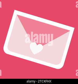 Letter envelope with Heart on it, sent by mail in pink color. Sticker for Social media, messages of love, fraternity or friendship. Vector Flat Cartoo Stock Vector