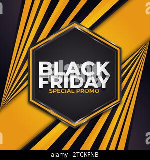 Black Friday sale banner with abstract concept in black and yellow style Stock Vector