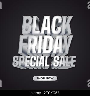 Black Friday sale banner with 3d silver text on dark background Stock Vector