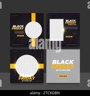 Collection of Black Friday sale banner or poster can be used for social media feed or post template in dynamic concept Stock Vector