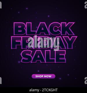 Black Friday sale banner with 3d black and purple text on dark background Stock Vector