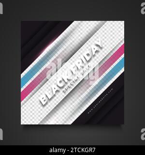 Black Friday sale banner with gradients and realistic shapes in slanted concept Stock Vector
