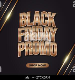 Black Friday sale banner with 3d gold text on dark background Stock Vector