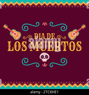Dia de los muertos template lettering with guitars Vector Stock Vector