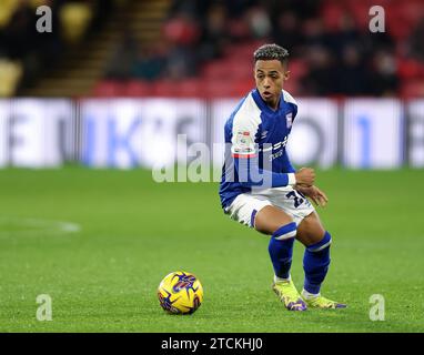 Watford, UK. 12th Dec, 2023. Omari Hutchinson of Ipswich during the Sky Bet Championship match at Vicarage Road, Watford. Picture credit should read: David Klein/Sportimage Credit: Sportimage Ltd/Alamy Live News Stock Photo