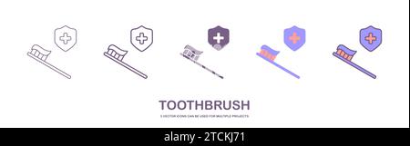 Toothbrush with toothpaste icon. Brush tooth line and glyph version, outline and filled vector sign. linear and full pictogram. Symbol sign Stock Vector