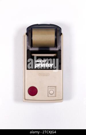 Nintendo Gameboy paper roll portable printer isolated on white studio background Stock Photo