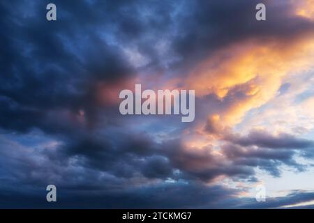 Background of a beautiful cloudy sky at sunset in twilight. Stock Photo