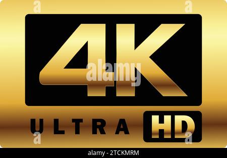 4K High Resolution golden sign | video resolution |Golden 4K icon, 4K ultra HD, logotype symbol Stock Vector