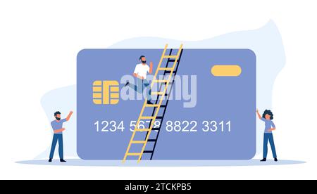 Electronic payments and online shopping on the Internet. Debit and good business reputation. Safe money transfer. Man receiving money from credit card Stock Vector
