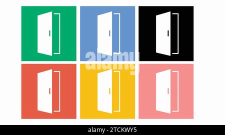 Door icon set. Vector flat editable set of color door signs Stock Vector
