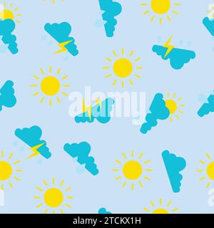 Weather Pattern. Vectos seamless pattern or background with suns, clouds, storms Stock Vector