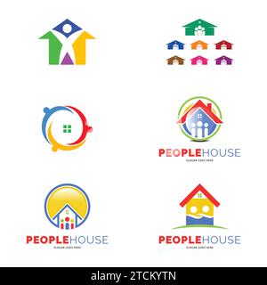 Set of People, Families, Communities, Groups and Teamwork House Icon Vector Logo Template Illustration Design Stock Vector