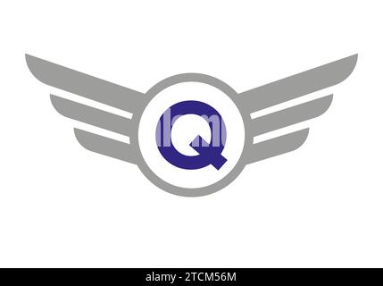 Wing Logo On Letter Q, Transportation Symbol, Transport Wing Sign Stock Vector