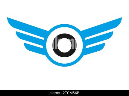 Wing Logo On Letter O, Transportation Symbol, Transport Wing Sign Stock Vector