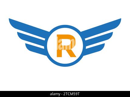 Wing Logo On Letter R, Transportation Symbol, Transport Wing Sign Stock Vector