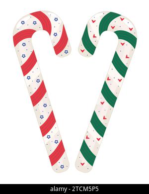 Two candy canes in a shape of heart, vector groovy colorful illustration Stock Vector
