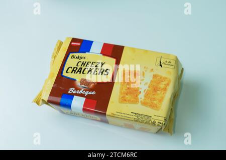 Biskies Cheezy crackers on white background. Bekasi, Indonesia, December 14, 2023 Stock Photo