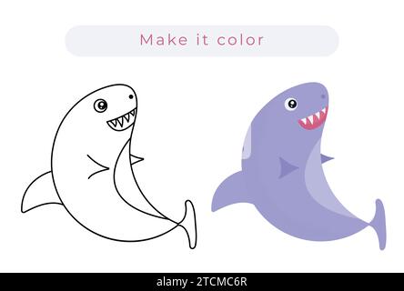 Black line and color shark, vector illustration for a coloring book Stock Vector