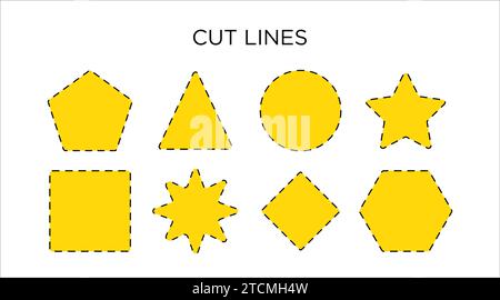 Set of vector cutting lines.Dashed geometric figures. Stock Vector