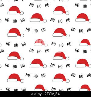 Seamless pattern of christmas concept santa claus red hat. Ho ho ho words funny for new year. Stock Vector