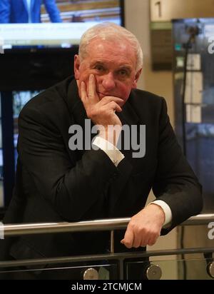 Former taoiseach Bertie Ahern attends the unveiling of a bust of Lord David Trimble at Leinster House, Dublin, in dedication to his work towards the Good Friday Agreement. The former UUP leader was the recipient of the Nobel Peace Prize 25 years ago in 1998, when it was also jointly awarded to former SDLP leader John Hume for their work negotiating the historic peace deal. Picture date: Wednesday December 13, 2023. Stock Photo