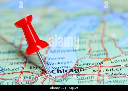 Chicago, Illinois pin on map Stock Photo