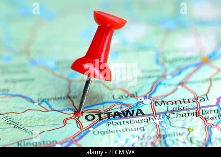 Ottawa, Canada pin on map Stock Photo