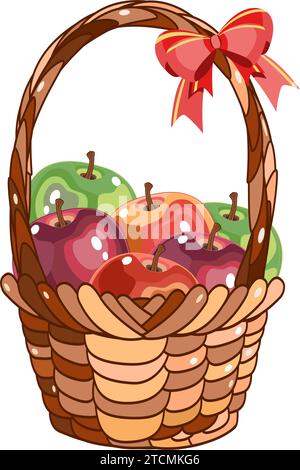 Apples in basket with bow decoration. Vector illustration Stock Vector