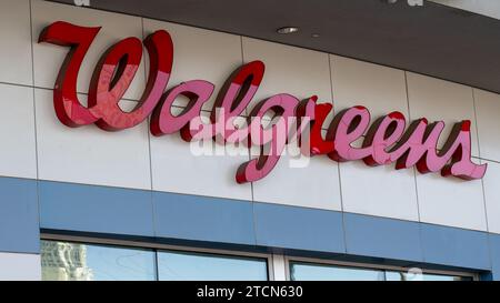 Close up of Walgreens sign on the building. Paradise, Nevada, United States Stock Photo