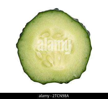 sliced cucumber isolated on white background with clipping path, top view, flat lay, organic vegetables Stock Photo