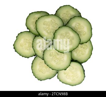 fresh cucumber slices isolated on white background with clipping path, close up shot of cucumber Stock Photo