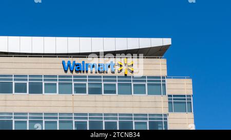 Walmart logo and sign on the office building in San Bruno, California, USA Stock Photo