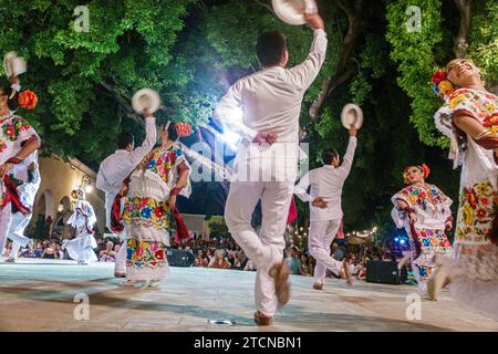 Merida Mexico,centro historico central historic district,Parque de Santa Lucia Park,Serenata Yucateca event audience crowd,Maya Mayan influence,Jarana Stock Photo